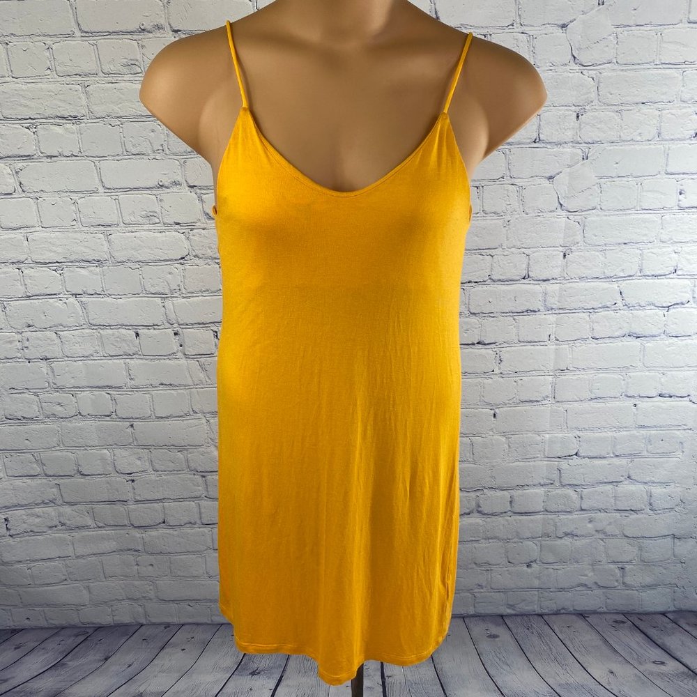 H&M Basic Spaghetti Mustard V Neck Midi Dress